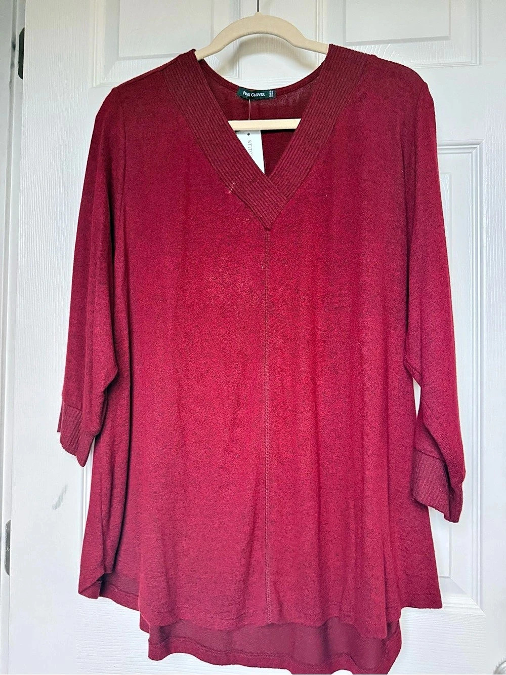 Pink Clover Kalliyan V-Neck Brushed Top Tunic Red 2X